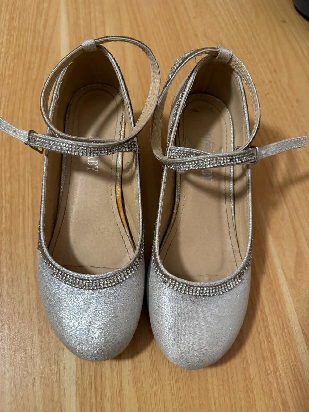AdorabGirls Silver MaryJane Shoes with Ankle Strap and block heel